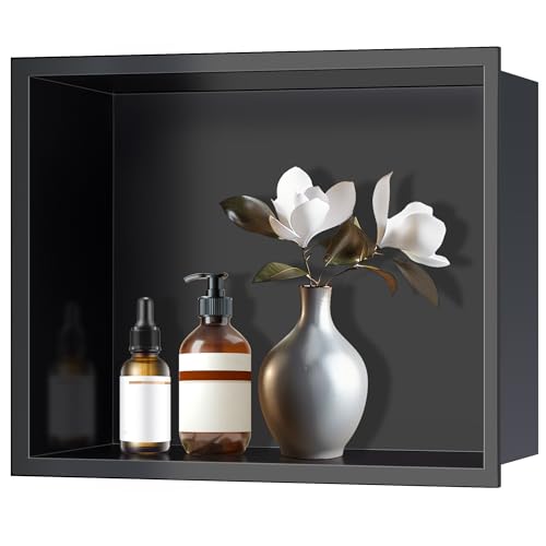 FTL Stainless Steel Shower Niche 305 x 450 x 95mm,Shower Niche Wall Insert Matte Black,Embedded Wall Niche No Tile Needed,Black Bathroom Shower Storage Niche,Waterproof Bathroom Wall Niche
