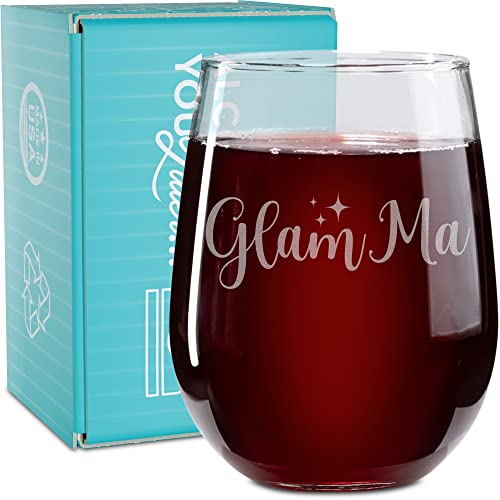 On The Rox Drinks Wine Gifts For Grandma- 17 Oz Glam Ma Engraved Stemless Wine Glass - Unique Funny Birthday, Just Because, Mother's Day Gifts For Grandmothers, Nana, Granny, Grandmom #TOP7