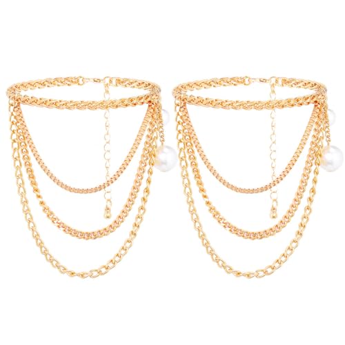 Miaband 2 Pcs Chain Layered Anklets for Women Boho Adjustable Layered Chain Foot Jewelry High Heel Shoe Anklet Accessories Summer Fashion Accessories (Gold)