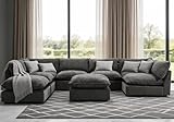 Iroomy Modular Sectional Sofa, Oversized Chenille Cloud Couch, Deep Comfy Seat, 8-Seater Sofas Couches for Living Room, Dark Grey
