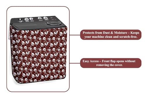 Image of The Furnishing Tree Polyester Waterproof Semi Automatic Washing Machine Cover Suitable for LG 9 Kg, 9.5 Kg & 10 Kg, Dimension DxWxH In Cms: ( 53.3x89x99 ), Floral Pattern Magenta