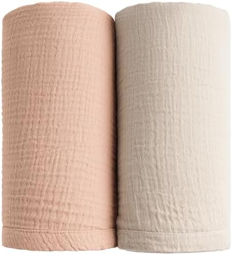 Konssy 2 Pack Muslin Swaddle Blankets For Baby Boys Girls