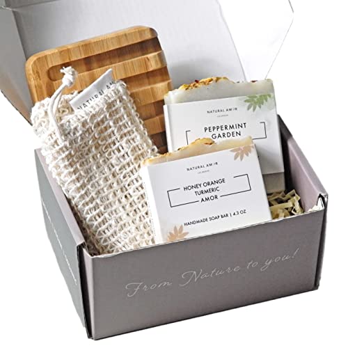 Natural Amor Organic Soap Bar Gift Set, All Natural Bar Soap Shea Butter Scented with Essential Oils, Handmade in USA