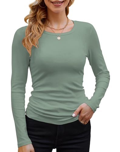 Tee shirt manche longue femme haut de gamme, top élégant col rond fluide