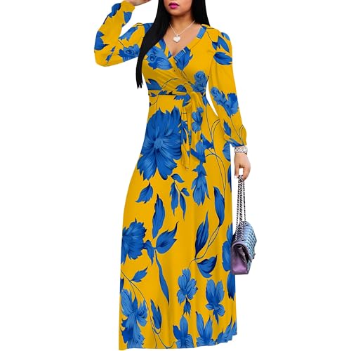 Image of PinkPatty Women's Long Sleeve Maxi Dress Plus Size Casual V Neck Wrap Dress with Pockets&Belt