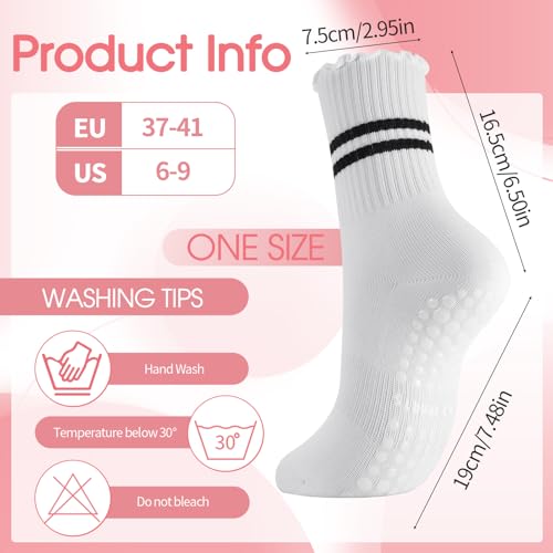 Image of Jspupifip Pilates Socks with Grips for Women, 6 Pairs Ruffle Yoga Socks Frilly Barre Non Skid Athletic Crew Grip Cotton Socks for Ballet, Dance, Workout, Fitness