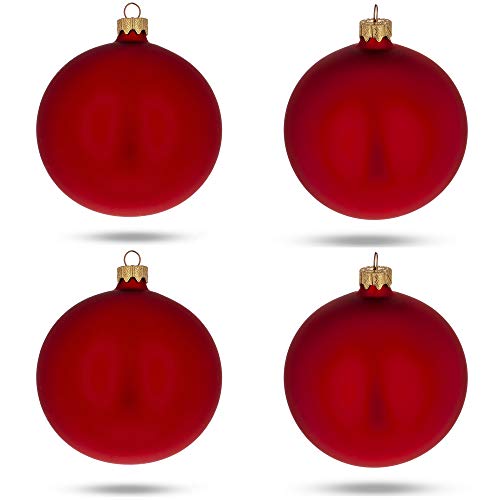 Set of 4 Matte Red Glass Ball Christmas Ornaments 4 Inches