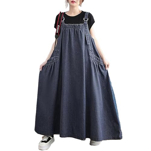 Image of Boho Jumper Dress for Women Loose Version Baggy Style Maxi Length Adjustable Straps Wide Hemline Overall Dresses