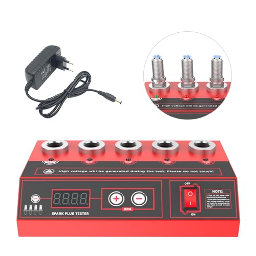 220V Fünf-Loch Kfz Zündkerzen Tester -MOTOCOCHE Auto-Zündkerzentester mit LCD-Anzeige für 12V Benzin-Fahrzeuge, 0-9000rpm Einstellbare Frequenz, Zündkerzen-Analysator Detektor für 12-14mm Zündkerzen