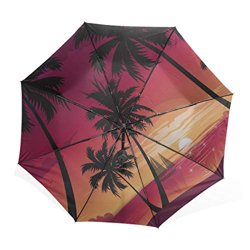 Folding Umbrella Boys Home Decoration Nature Trees Beach Sea Boat Sun Su Windproof Umbrella Compact Travel Rain & Wind Resistant Compact And Lightweight For Business And Travels #TOP3