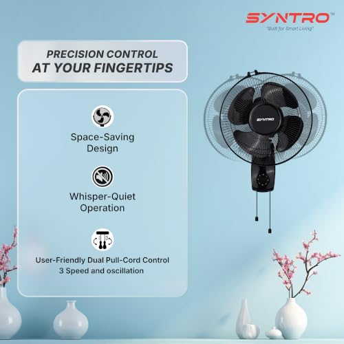 Image of Syntro AERON 300 mm Wall Mounted Fan for Home and Office | High Speed Cooling, Powerful Motor & Energy Efficient | 12 Months Manufacturer Warranty-Black