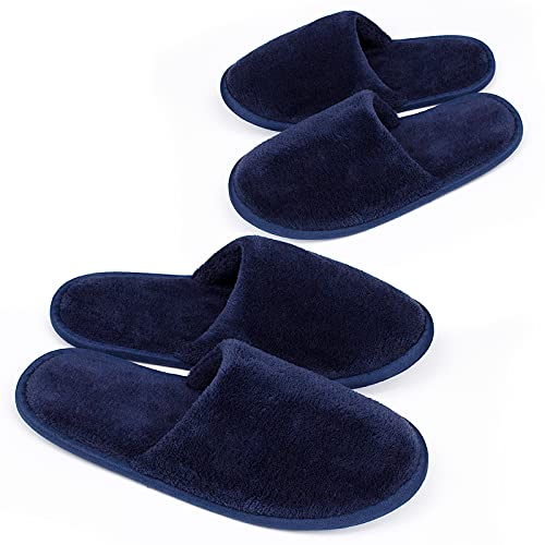 Spa Slippers, (Blue-6Pairs)Closed Toe Large Size Disposable Indoor Hotel Slippers, Fluffy Coral Fleece, Padded Sole for Comfort- for Guests, Hotel, Travel, Fits US Men Size 9 & Women Size 10
