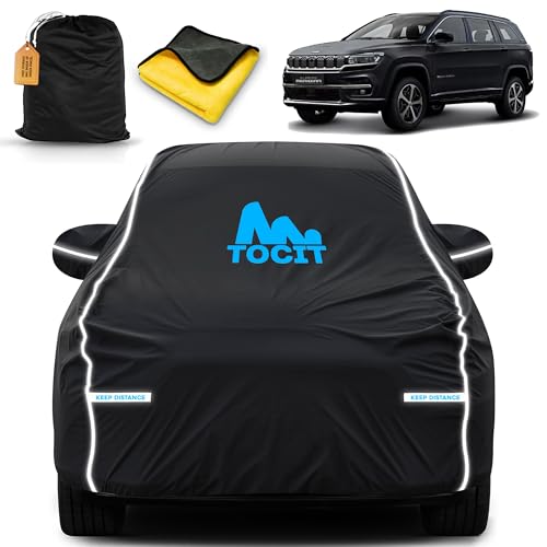 Image of Meridian 5 Seater Waterproof Long Life Car Cover with Safety Glow Reflective Strap, Premium Stretchable Velvet Velour Fabric, Machine Washable, Tri-Stitch Custom Fit with Mirror Pocket