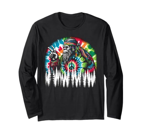Hippie Bigfoot Peace Sign Tie Dye Forest Vibes Long Sleeve T-Shirt