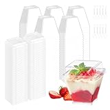 Bomsirus Vasitos Para Postres, 100 Piezas 2 oz/60 ml Cajitas Para Postres Con Tapa Y Cuchara, Mini Tazas De Plástico Para...