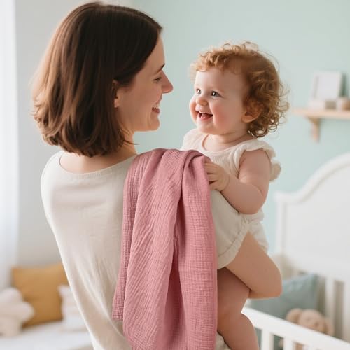 Image of Muslin Receiving Blankets, Neutral Blanket Swaddling for Newborn Boys and Girls, 5 Pack Breathable and Skin-Friendly Swaddle Wrap for Infant Baby (Sweet Colors)