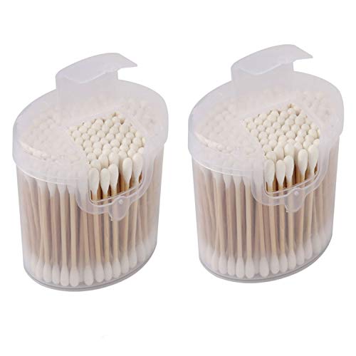 XMHF 2Pack Cotton Swabs Natural Double Tipped Cotton Buds with Strong Wooden Sticks, Cruelty-Free Ear Swabs