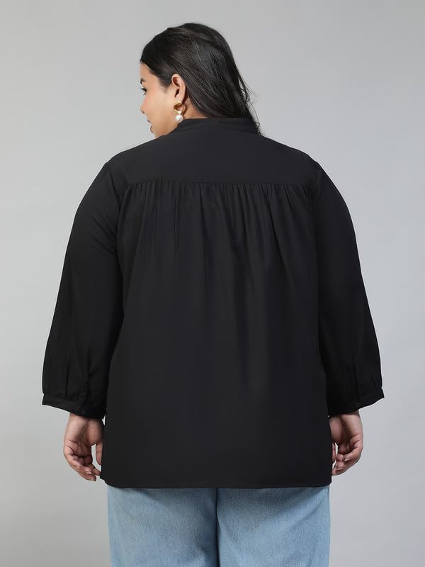 Image of oxolloxo Plus Size Polyester Casual Tops | Relaxed Fit Solid Solid V-Neck |Regular Curved Tops ForPlus Size Women |Green
