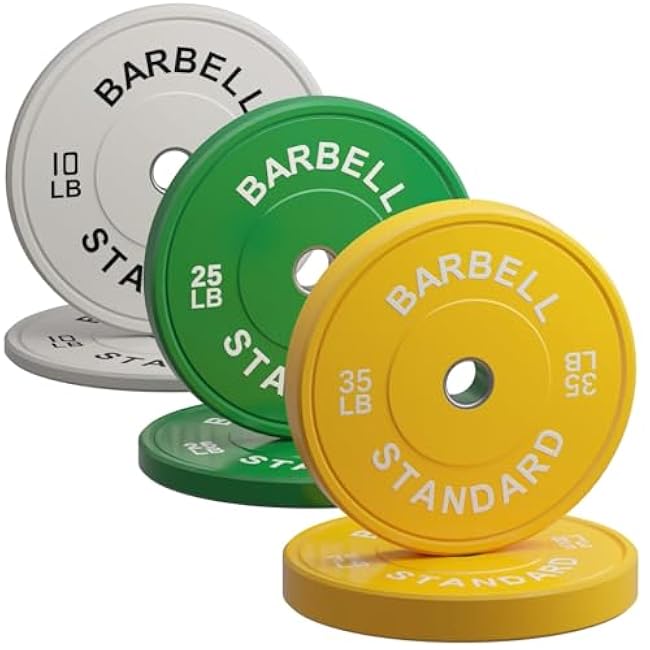 GMWD Olympic Weight Plate, Bumper Plate Sets with Color Coded, Vigine Rubber Weights with Steel Hub, Strength Training Weight Lifting Plate Home Gym