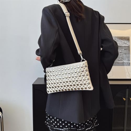 Trendy Studded Shoulder Crossbody Bag for Women Vegan Leather Satchel Handbag Rivets Tote Purse3