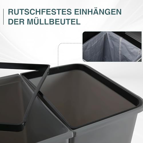 Rollbarer Abfalleimer 3-fach - Mülltrennsystem Mit Rollen In Beige