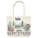 Beary Blu Cities Around the World Artwork Tote Bag Series- Designed in the USA, 17'x14', Double Sided Print, Souvenir & Gift (New York)