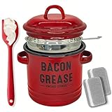 FOLODA Farmhouse Emaillierter Fettbehälter mit Sieb und Silikonspatel für Küchenspeck Fettbehälter, Fettbehälter