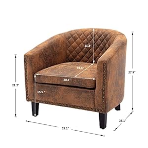   SSLine-Armchair-Barrel-Club-ChairModern-Microfiber-Accent-Chair-Arm-Club-Chair-wNailheads-and-Solid-Wood-LegsTub-Barrel-Style-Lounge-Chair-for-Living-Room-Bedroom-Reception-Room-Light-Coffee