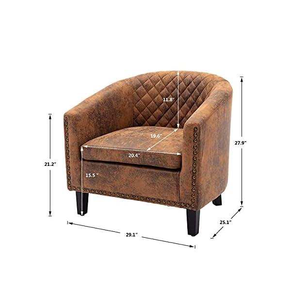   SSLine-Armchair-Barrel-Club-ChairModern-Microfiber-Accent-Chair-Arm-Club-Chair-wNailheads-and-Solid-Wood-LegsTub-Barrel-Style-Lounge-Chair-for-Living-Room-Bedroom-Reception-Room-Light-Coffee
