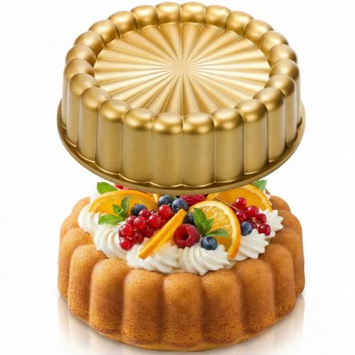 Image of Goaste 9.5 Inch Charlotte Cake Pan, Reusable Fluted Mold, Nonstick Aluminium With Flower Shape for Cheese, Chocolate, Strawberry Shortcake, Brownie Tart Pie