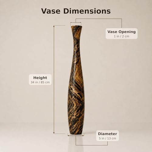 Image of Leewadee Large Brown Light Brown Home Decor Floor Vase - Wooden 34 inches Tall Farmhouse Decor Flower Holder for Fake Plant and Pampas Grass
