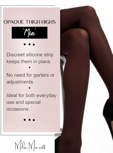 Image of Mila Marutti Opaque Thigh High Stockings for Women | 100 Denier Lace Top Stockings | Warm Solid Color Pantyhose Tights