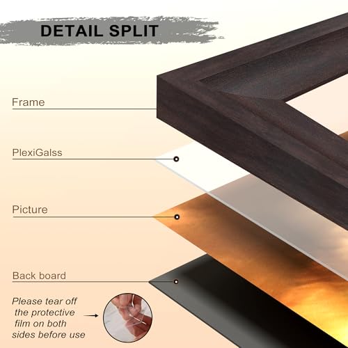 Image of 20x27 Picture Frame Walnut Brown with Black Back Board Curved Extra Wide Edges, Wooden Vintage Style Puzzle Frame 20x27 for Wall Decor.