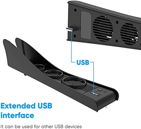Charger Stand for PS5 with Radiator Cooling Fan,Fast Dual Controller Charging Dock, Headphone/Controller Holder,14 Game Slots Accessories kit for Playstation 5 Disc & Digital Edition, Extra USB Ports