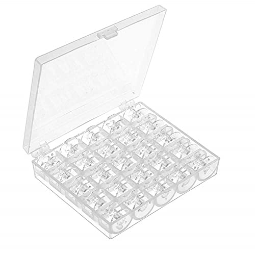 25 Pieces Plastic Clear Sewing Machine Bobbins With Storage Box - Universal Accessories for Most Brother, Singer, Janome Household Machines, Transparent