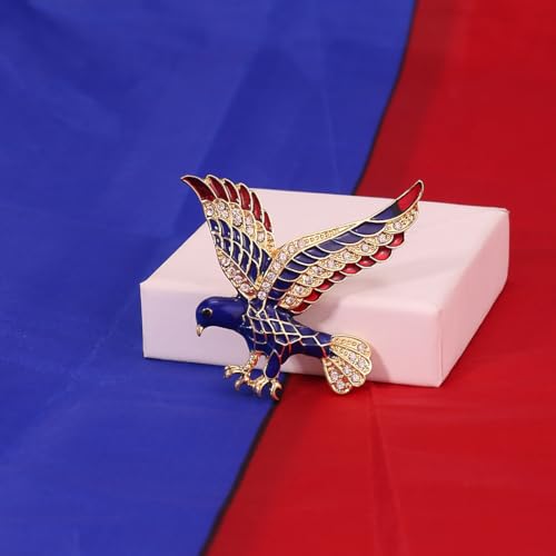 Image of American Flag Brooch Pin for Men Women Rhinestone Crystal Elephant Commemorates Brooch Pin American Independence Day Brooch for Men