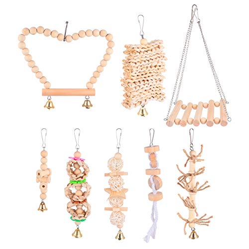 8 unidades kit de brinquedos para papagaio, pássaro, animal de estimação, escada suspensa de madeira
