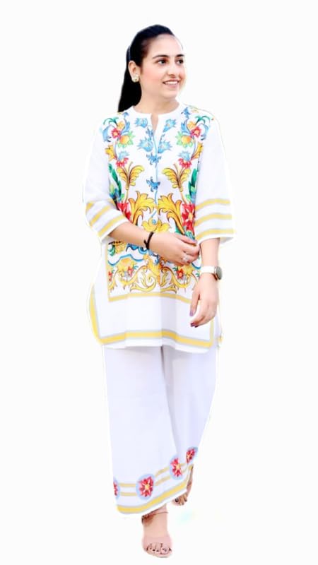 jikra jaipur Women's White Linen Cotton Co-ord Set with Digital Print | Stylish Ethnic Two-Piece Set for Summer Styling | Relaxed Fit | Sizes M to XXL-picture-40