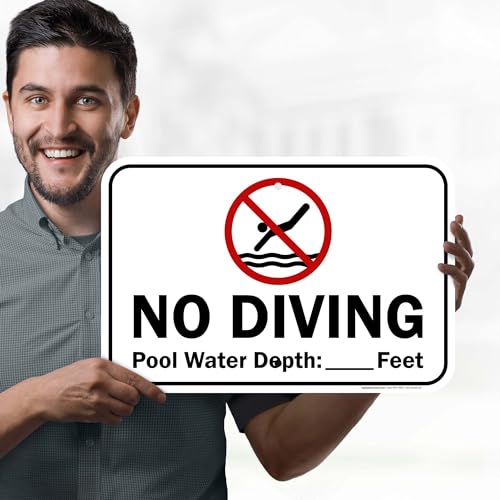 No Diving Pool Water Depth Feet Sign, 12x18 Inches, Rust Free .063 Aluminum, Fade Resistant, Made in USA by My Sign Center