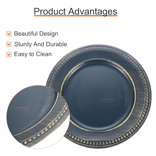 uxcell 10pcs Vintage Charger Plates Bulk, 13 Inch Plastic Beaded Chargers for Dinner Plates Set Round Plate Charger for Wedding Party Event Table Setting Decoration, Blue by uxcell - Used condition - Image 3