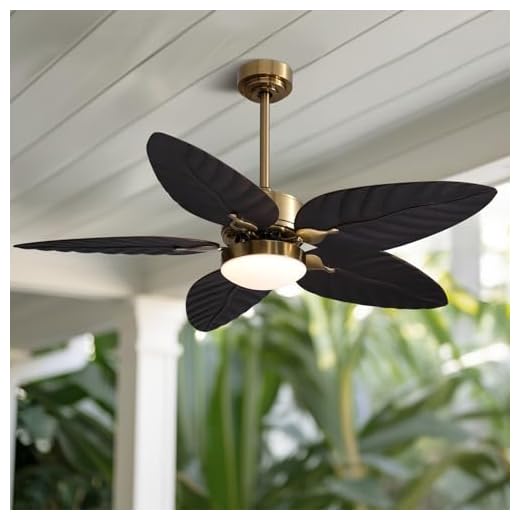 Siljoy 52" Tropical Ceiling Fans with Lights, Indoor Outdoor Black Ceiling Fan with Remote/APP Control, Flush Mount 5 Palm Leaf Ceiling Fan Light for Bedroom Dining Room Living Room Patios, 6 Speeds