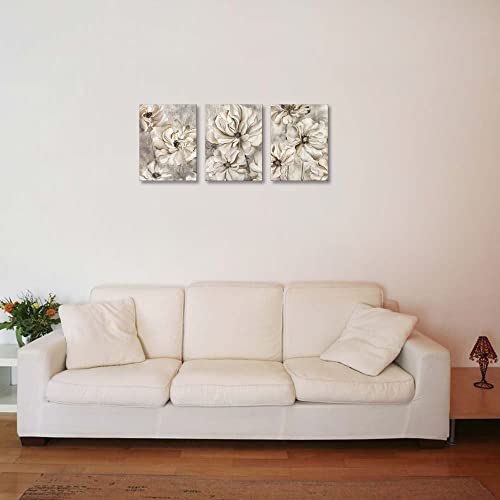 Abstract Beige Flower Canvas Painting 3 Panels Modern Floral Wall Art Picture Decor Artwork For Living Room Bedroom #TOP1