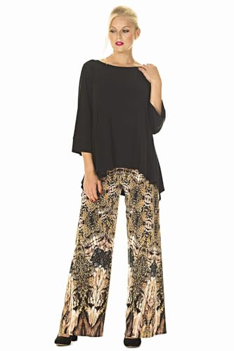 Women's Loose Flowy Asymmetric Hemline 3/4 Sleeve Wide Boat Neck Unlined Jersey Black Tunic2