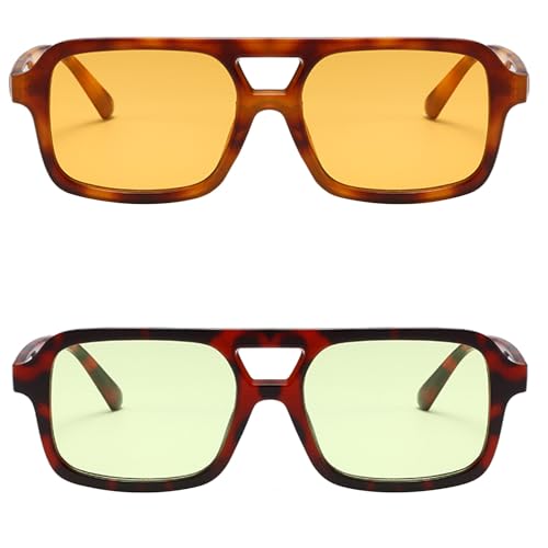 Retro Square Aviator Sunglasses for Women Men 70s Vintage Trendy Rectangle Sun Glasses UV Protection2