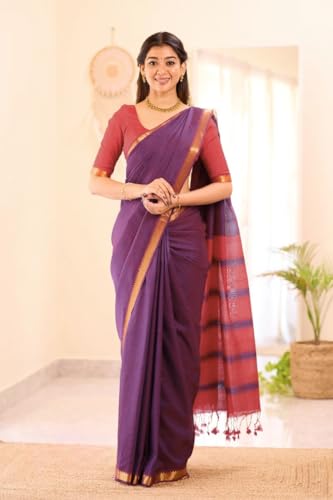Image of Women's Cotton Soft Silk Sarees | Jamdani Cotton Saree With Attach Unstitched Blouse Piece