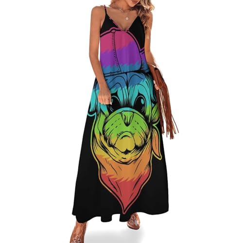 Robe d'été col V sans manches : la légèreté maxi alliée au motif carlin coloré