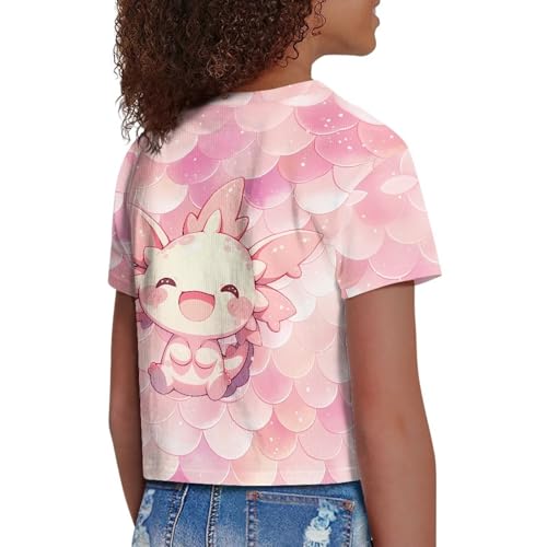 Image of Girls Crop Tees Crew Neck Casual Short Sleeve T Shirts Kids Loose Soft Comfortable Tees Blouses Shirt for Little Girl