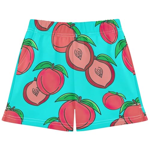 Girls Athletic Shorts Pink Peaches Turquoise Blue Cute Lounge Summer Pajama Sleep Shorts for Kids Teens, X-Small