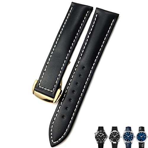 Bracelet montre cuir de vache 21mm compatible Omega 300 noir et marron avec boucle acier