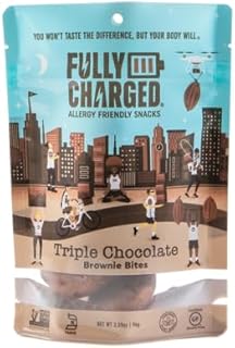Fully Charged Allergy-Friendly Snacks | Triple Chocolate Brownie Bites Snack Cakes | Gluten-Free | Top 14 Food Allergen-Free | No High Fructose Corn Syrup | Peanut & Tree Nut Free (contains Coconut) | Wheat, Egg, Soy, & Dairy Free | Organic | Non GMO | Vegan | Plant Based | Kosher | Healthy Dessert Pastry Baked Goods Snacks For Adults & Kids | 1 Pack | 6 Pieces